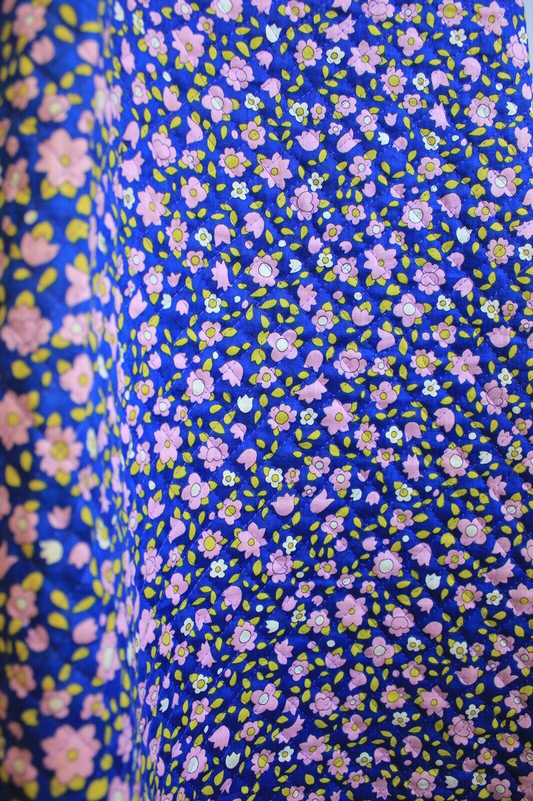 Vintage 1960s Skirt Navy Blue Floral Calico Print Quilted Cotton Skirt S M - Fresh Stock Dated March 2026