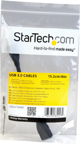 StarTech.com 6in Short USB 3.0 Extension Adapter Cable (USB-A 0.5 ft, Black - Fresh Stock Dated February 2026