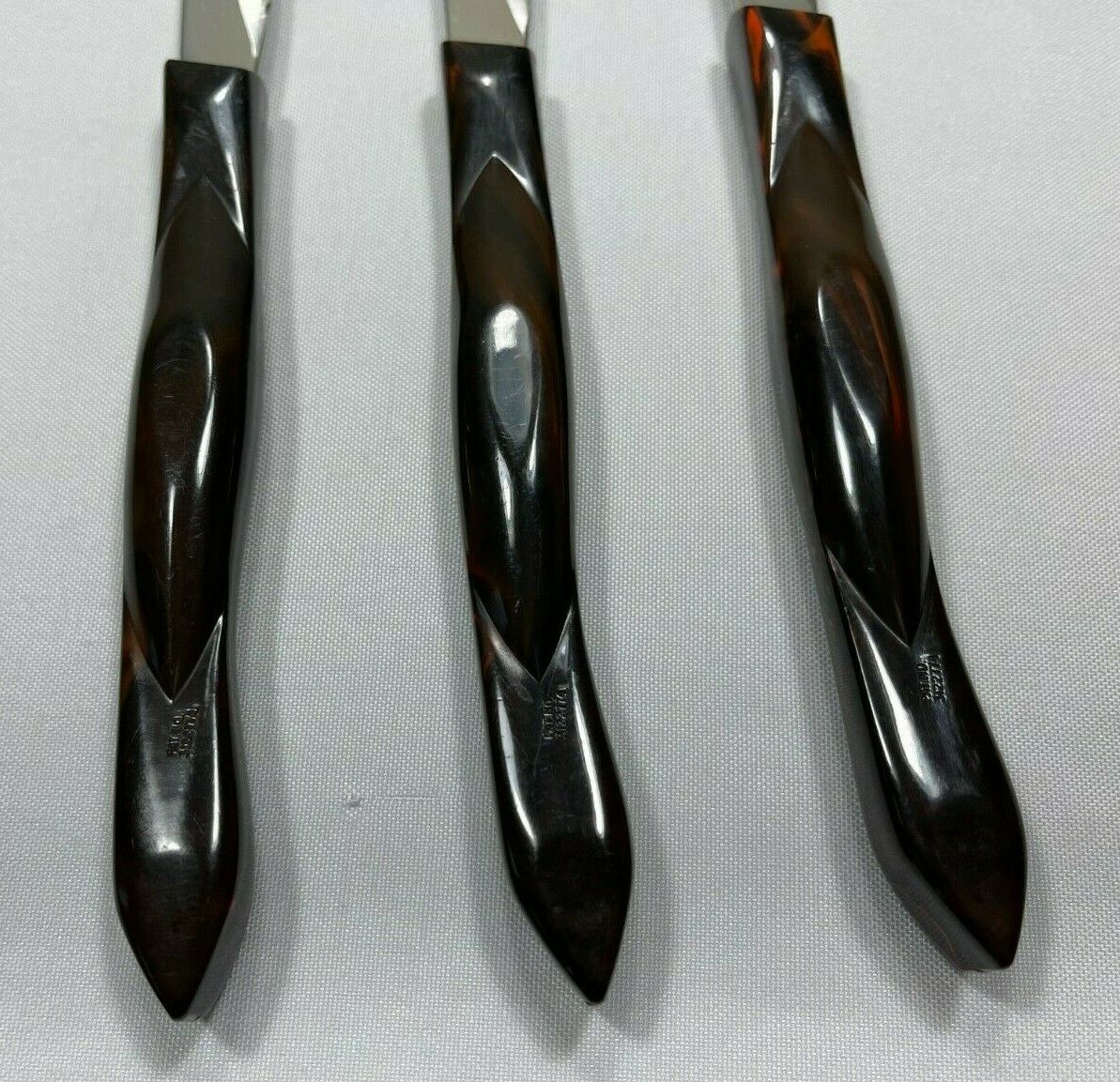 VTG Cutco Table Steak Knives set of 3 #1759 D82 Dark Brown Orange Marbling - Fresh Stock Dated December 2025