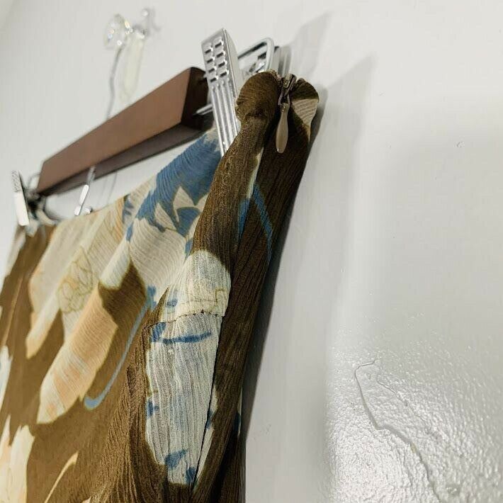 Vintage Y2K Brown Blue Silk Floral Print Flowy Summer Midi Skirt - Fresh Stock Dated February 2026