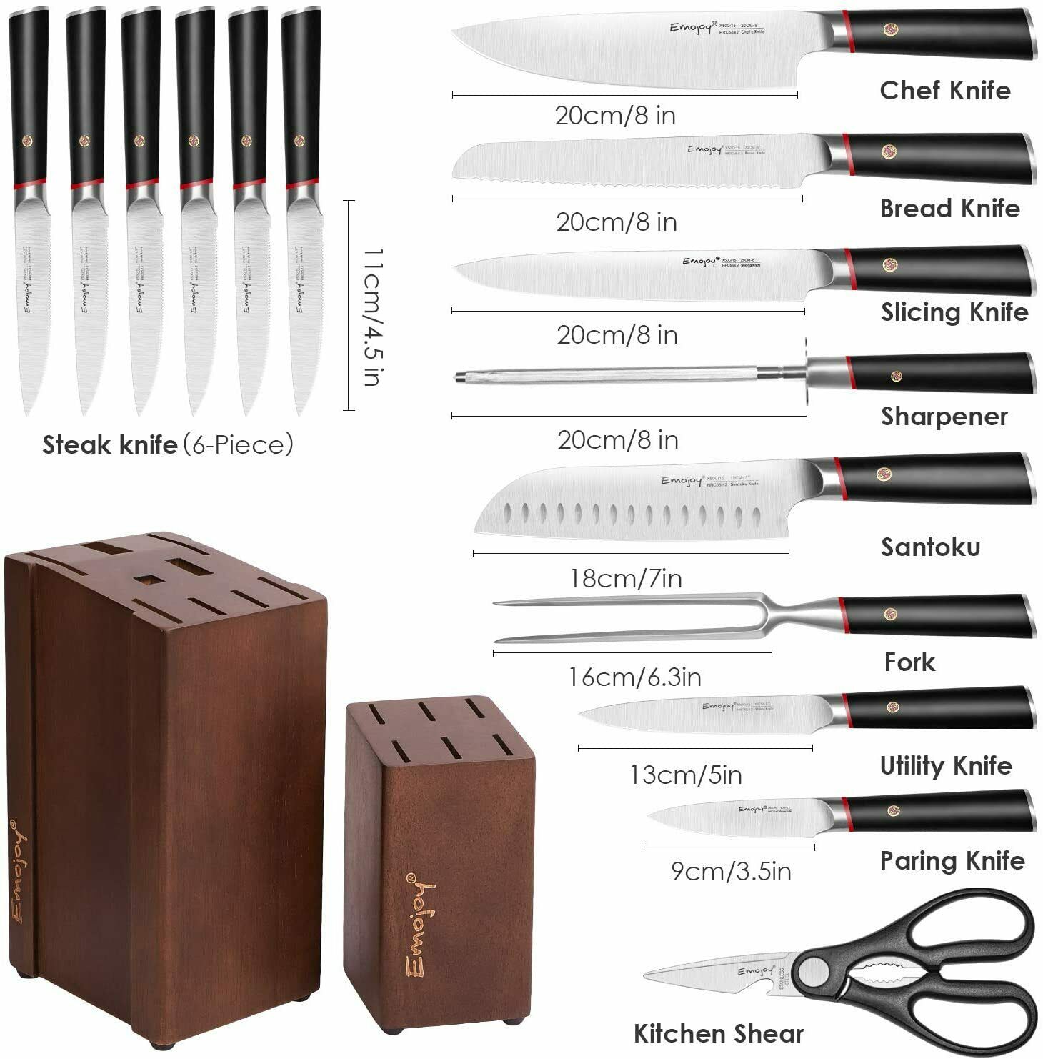 Knife Set, 16-Piece Kitchen Knife Set with Block Wooden German Stainless Steel - Fresh Stock Dated December 2025