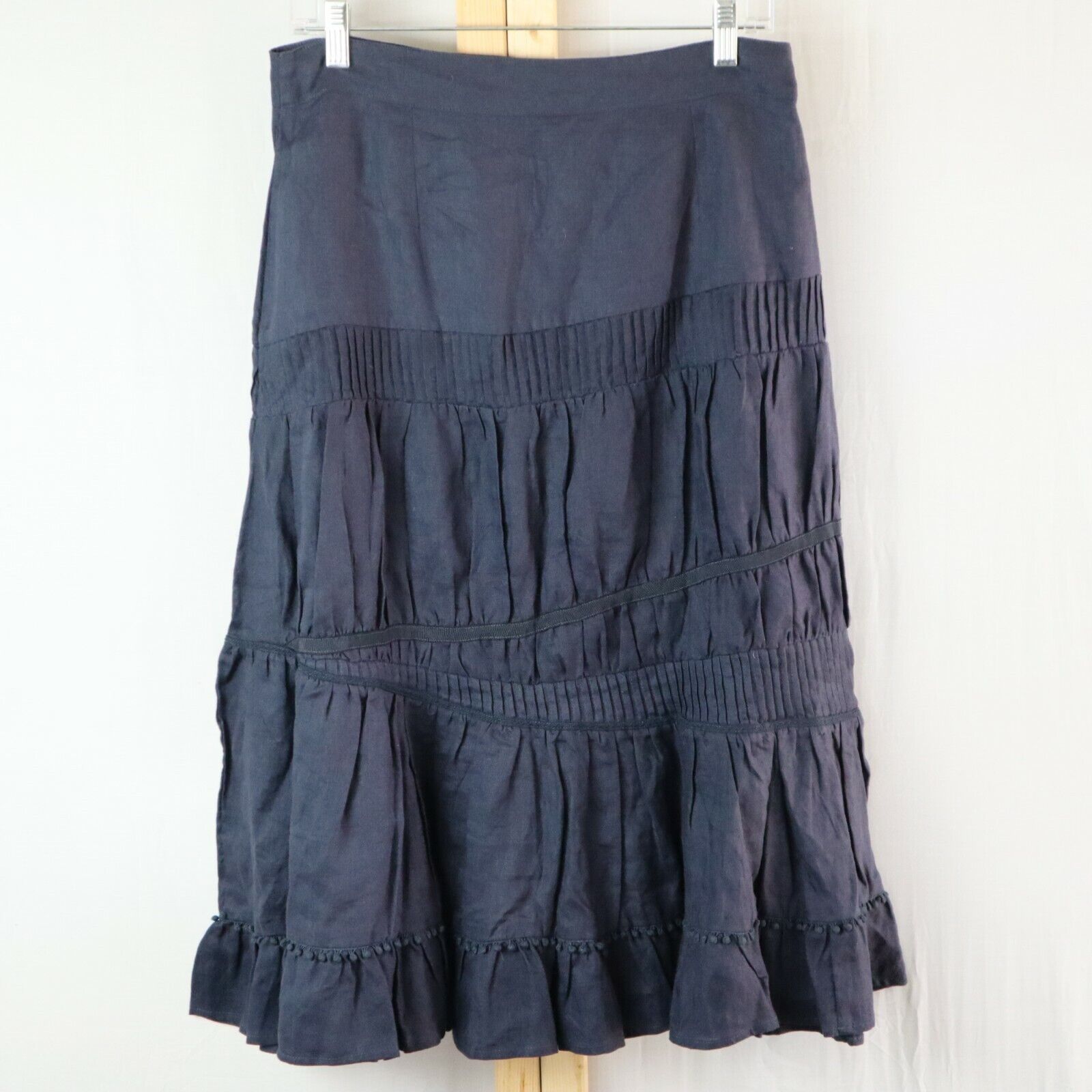 Vintage Linen Navy Tiered Ruffle Prairie Skirt Saguaro West  Lagenlook Size 8 - Fresh Stock Dated March 2026