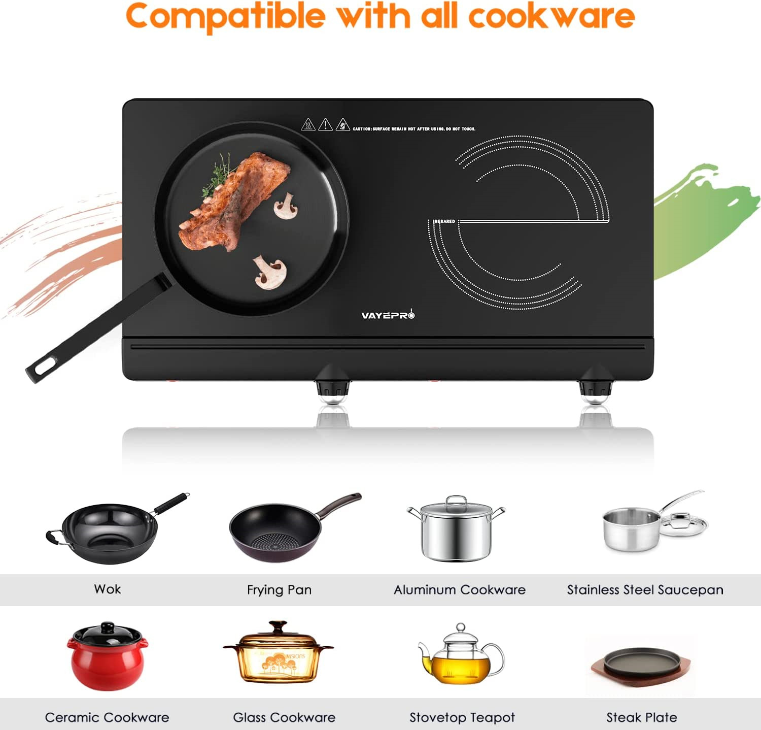 Electric Hot Plate for Cooking, Infrared Double Burner,1800W Portable Electric - Fresh Stock Dated December 2025