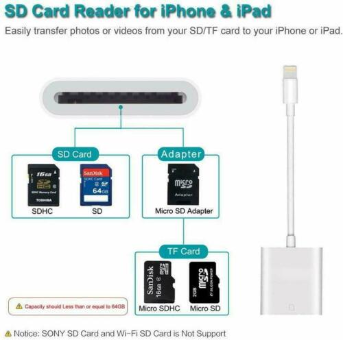SD Card Adapter Camera Reader for iPad iPhone 6 6S 7 8 Plus 11 12 Pro X Xs Max - Fresh Stock Dated December 2025