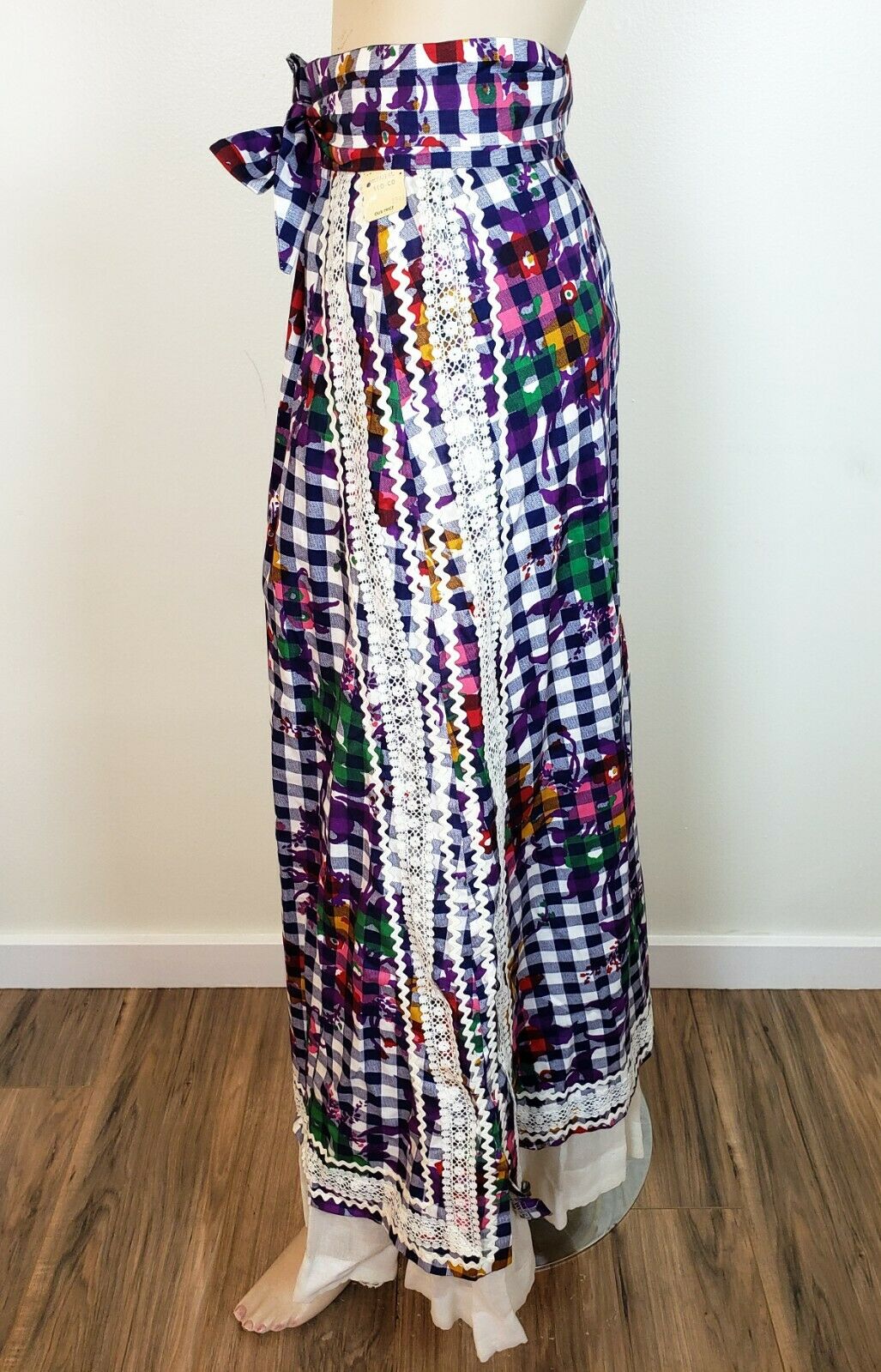 NWT! Vtg 70s CHESSA DAVIS PLAID PRAIRIE SKIRT Cottagecore New! Boho Hippy sz M - Fresh Stock Dated February 2026
