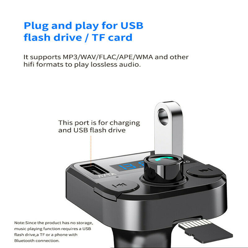 Wireless Bluetooth 5.0 FM Transmitter Handsfree Kit QC3.0 Car Dual USB Charger - Fresh Stock Dated February 2026