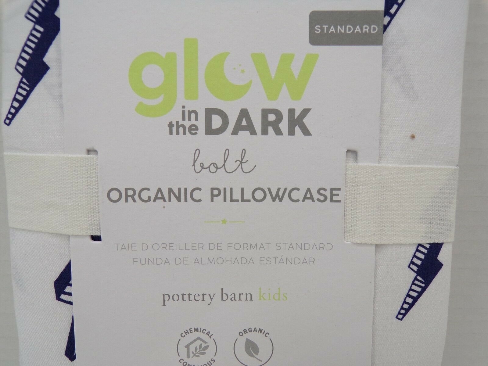 Pottery Barn Kids Bolt Glow In The Dark Pillowcase Standard White #9866 - Fresh Stock Dated December 2025