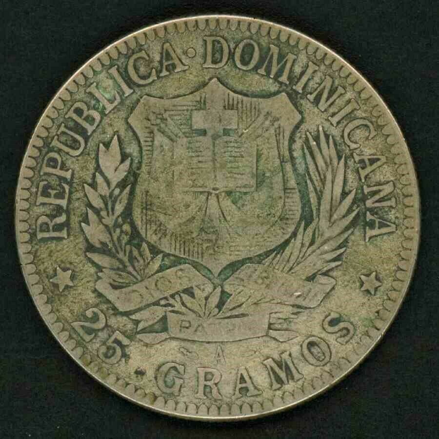 1897 Dominican Republic Crown Size Silver Coin  One or Un Peso Nice F+ - Fresh Stock Dated December 2025