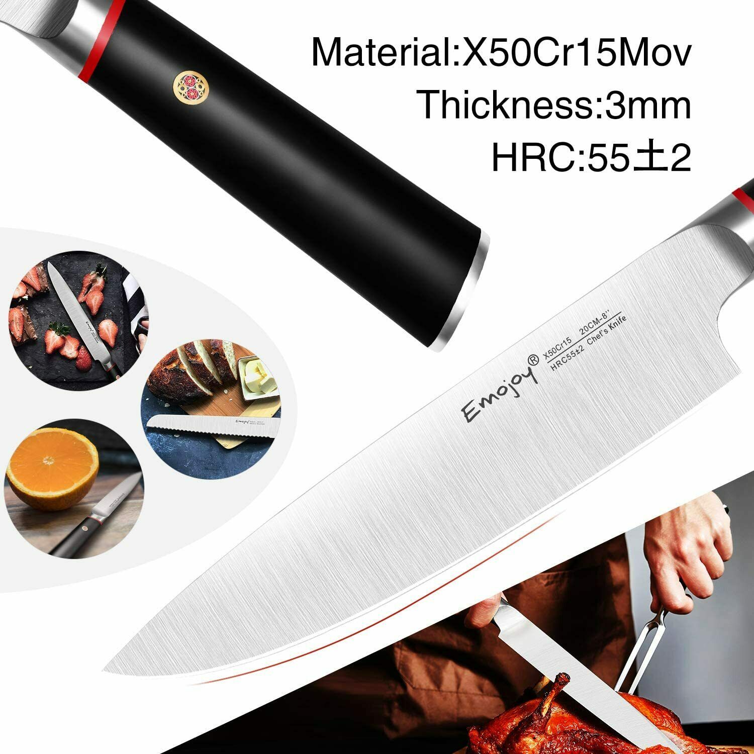 Knife Set, 16-Piece Kitchen Knife Set with Block Wooden German Stainless Steel - Fresh Stock Dated December 2025