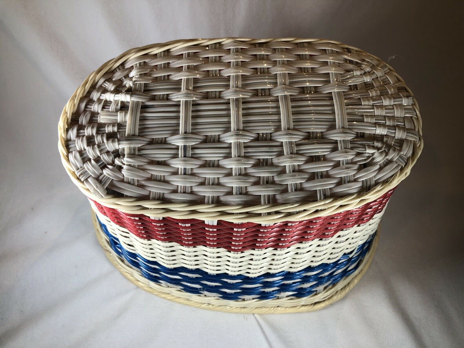 VINTAGE Bicentennial SCHWINN Bicycle Basket Stingray Red White Blue BASKETWEAVE - Fresh Stock Dated December 2025
