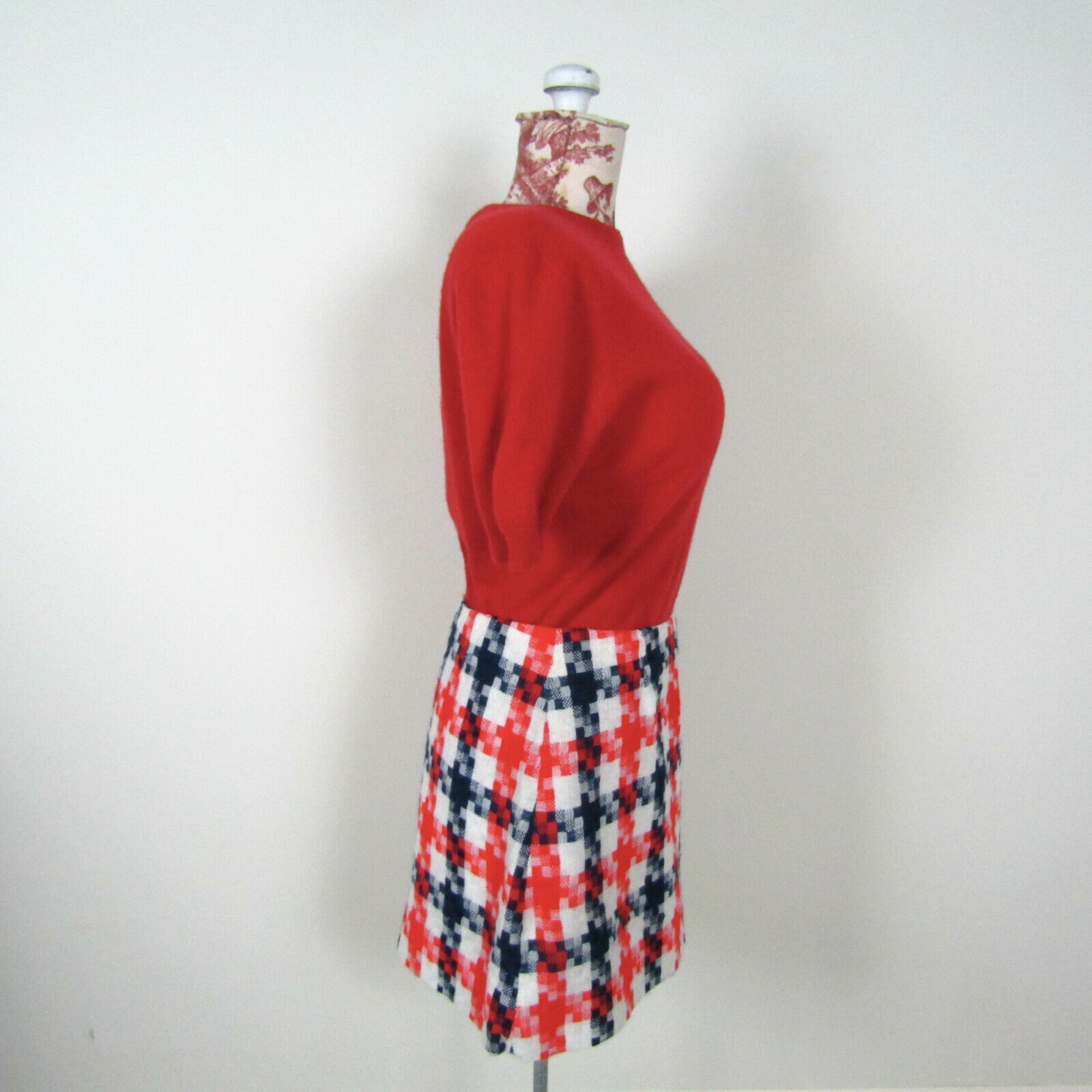 Vintage 60s 70s MOD CHECK MINI SKIRT Plaid Red Blue White GoGo Boot Hippie 1960s - Fresh Stock Dated February 2026