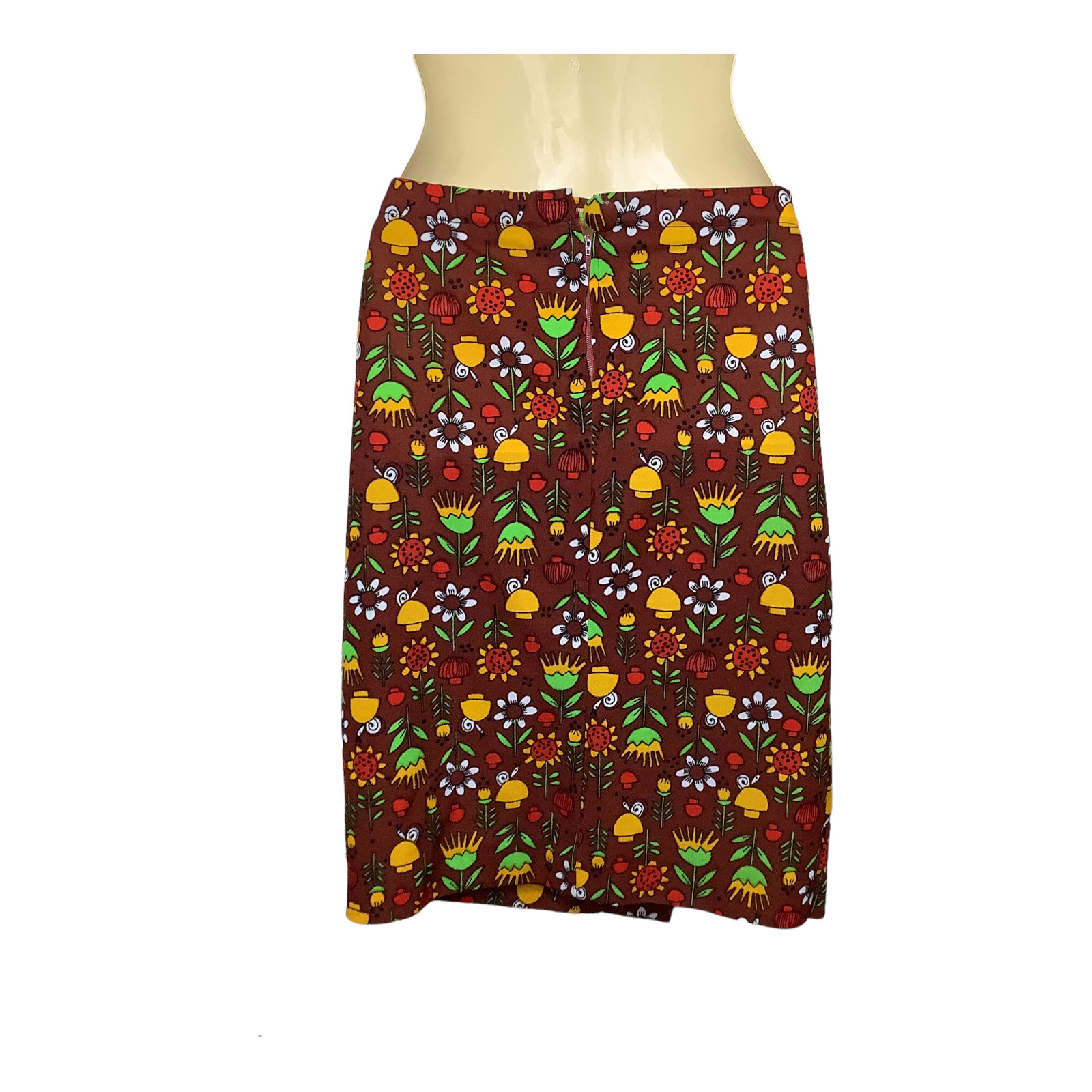 Vintage Skirt 60s 70s Medium Polyester Knit Novelty Mushrooms Floral Handmade? - Fresh Stock Dated March 2026