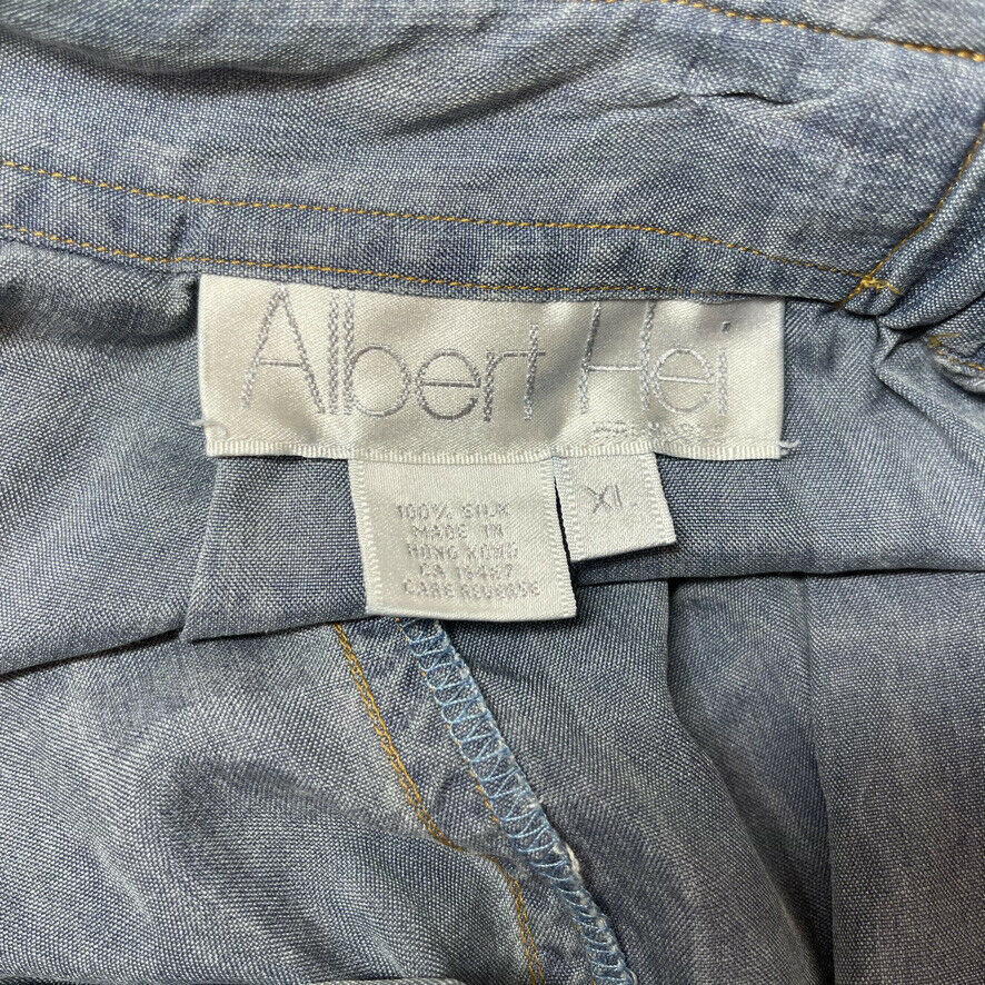 Vintage Albert Hei Washable Women's 100% Silk Blue Maxi Western Skirt Size XL - Fresh Stock Dated March 2026