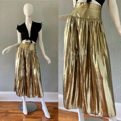 Vintage 80s Metallic High Waist Gold Foil Wet Look Party Maxi Skirt XS - Fresh Stock Dated February 2026