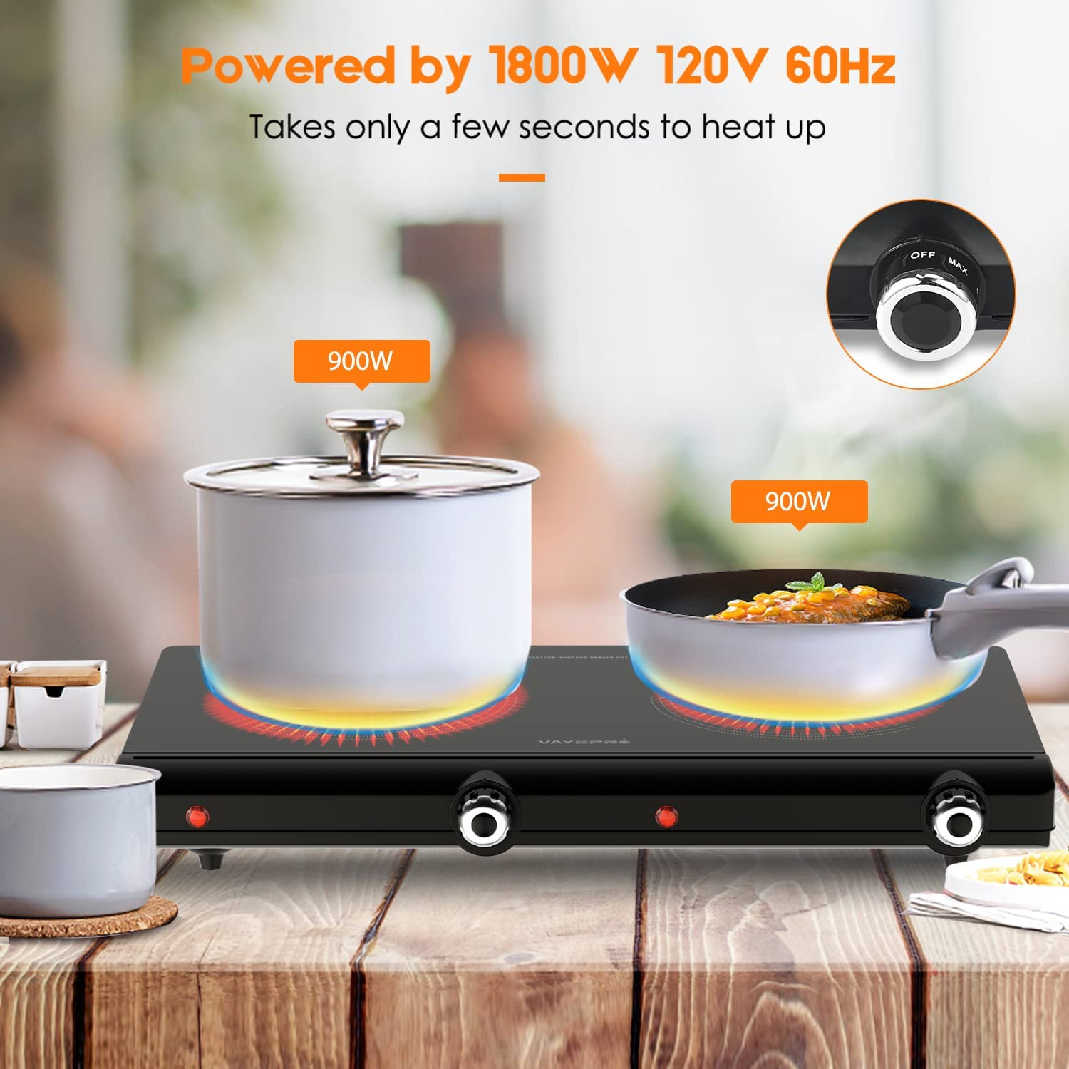 Electric Hot Plate for Cooking, Infrared Double Burner,1800W Portable Electric - Fresh Stock Dated December 2025