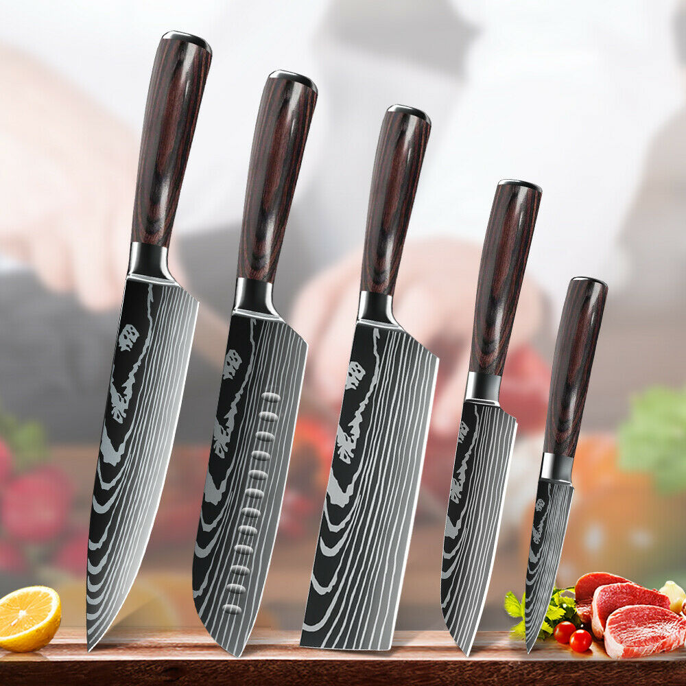 5 PCS Kitchen Knives Set Japanese Damascus Style Stainless Steel Chef Knife US - Fresh Stock Dated January 2026