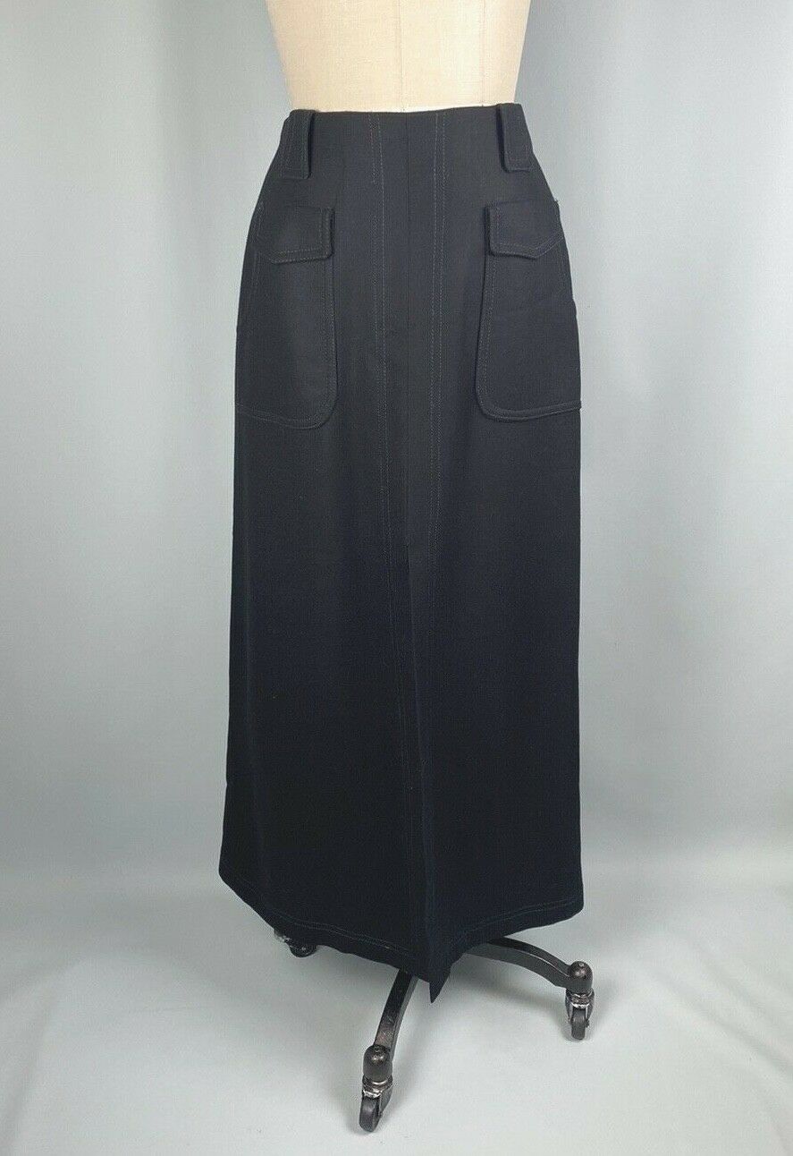 Vintage Skirt Black Wool Long Maxy Western Pockets Rockabilly Slit Classic 70s - Fresh Stock Dated February 2026