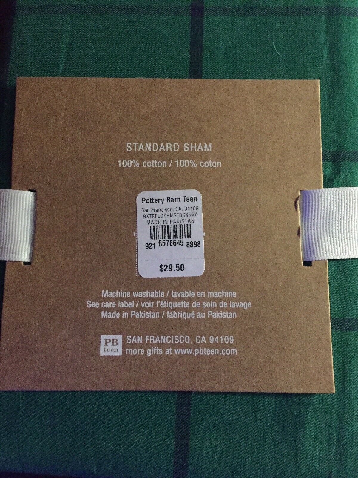 Pottery Barn Teen Boxter Plaid Standard Shams (set of 2). Green with Navy. NWT. - Fresh Stock Dated December 2025