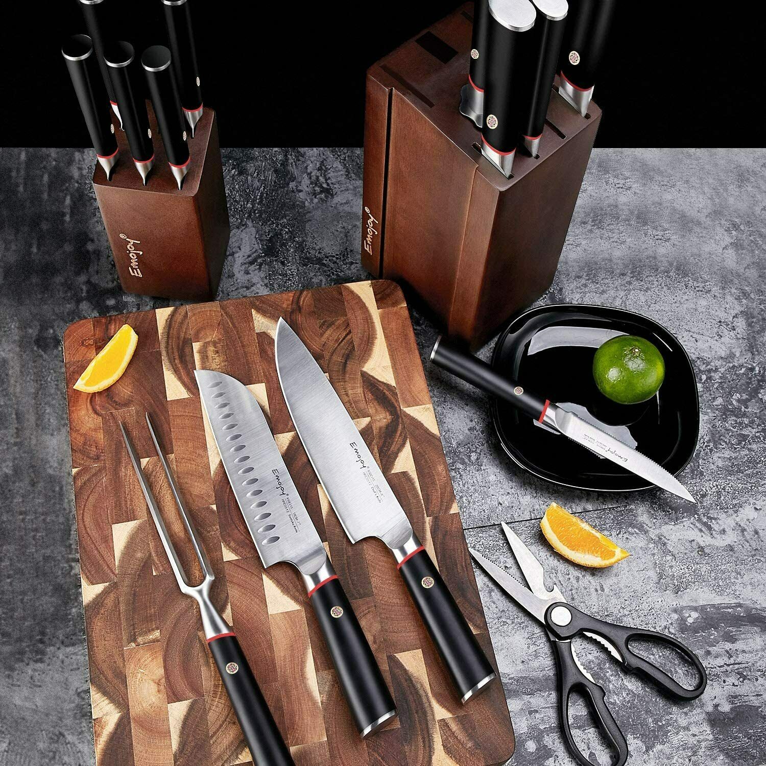 Knife Set, 16-Piece Kitchen Knife Set with Block Wooden German Stainless Steel - Fresh Stock Dated December 2025