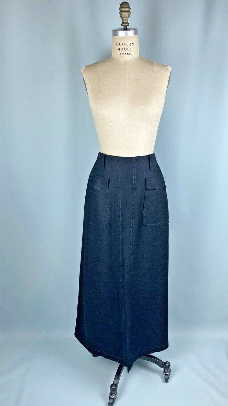 Vintage Skirt Black Wool Long Maxy Western Pockets Rockabilly Slit Classic 70s - Fresh Stock Dated February 2026