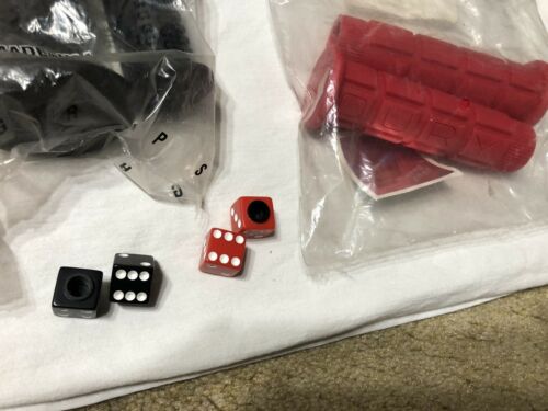 NEW AME CAM ORANGE BLACK GRIPS OURY RED GRIP USED DICE VALVE CAPS OLD SCHOOL BMX - Fresh Stock Dated December 2025