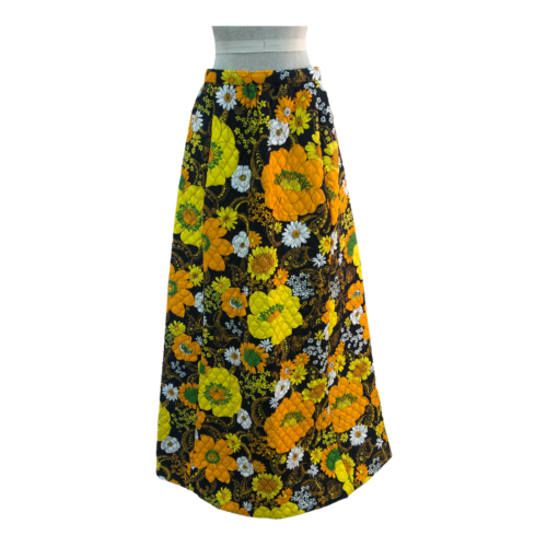 Vintage VTG 1960s 60s Black Yellow Floral Quilted Maxi Skirt - Fresh Stock Dated February 2026