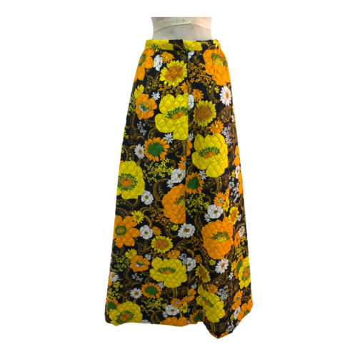 Vintage VTG 1960s 60s Black Yellow Floral Quilted Maxi Skirt - Fresh Stock Dated February 2026