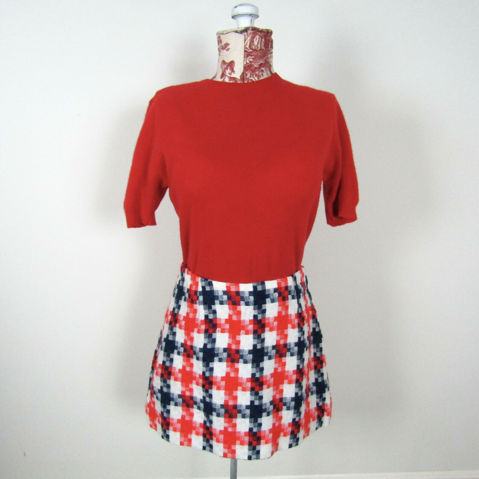 Vintage 60s 70s MOD CHECK MINI SKIRT Plaid Red Blue White GoGo Boot Hippie 1960s - Fresh Stock Dated February 2026