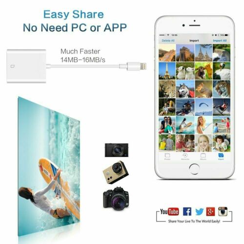 SD Card Adapter Camera Reader for iPad iPhone 6 6S 7 8 Plus 11 12 Pro X Xs Max - Fresh Stock Dated December 2025