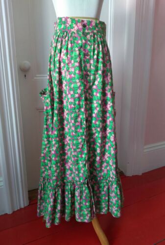 Vintage Laura Ashley RARE 70s Prairie Skirt Grass Green Purple Pink Fuchsia S M - Fresh Stock Dated February 2026