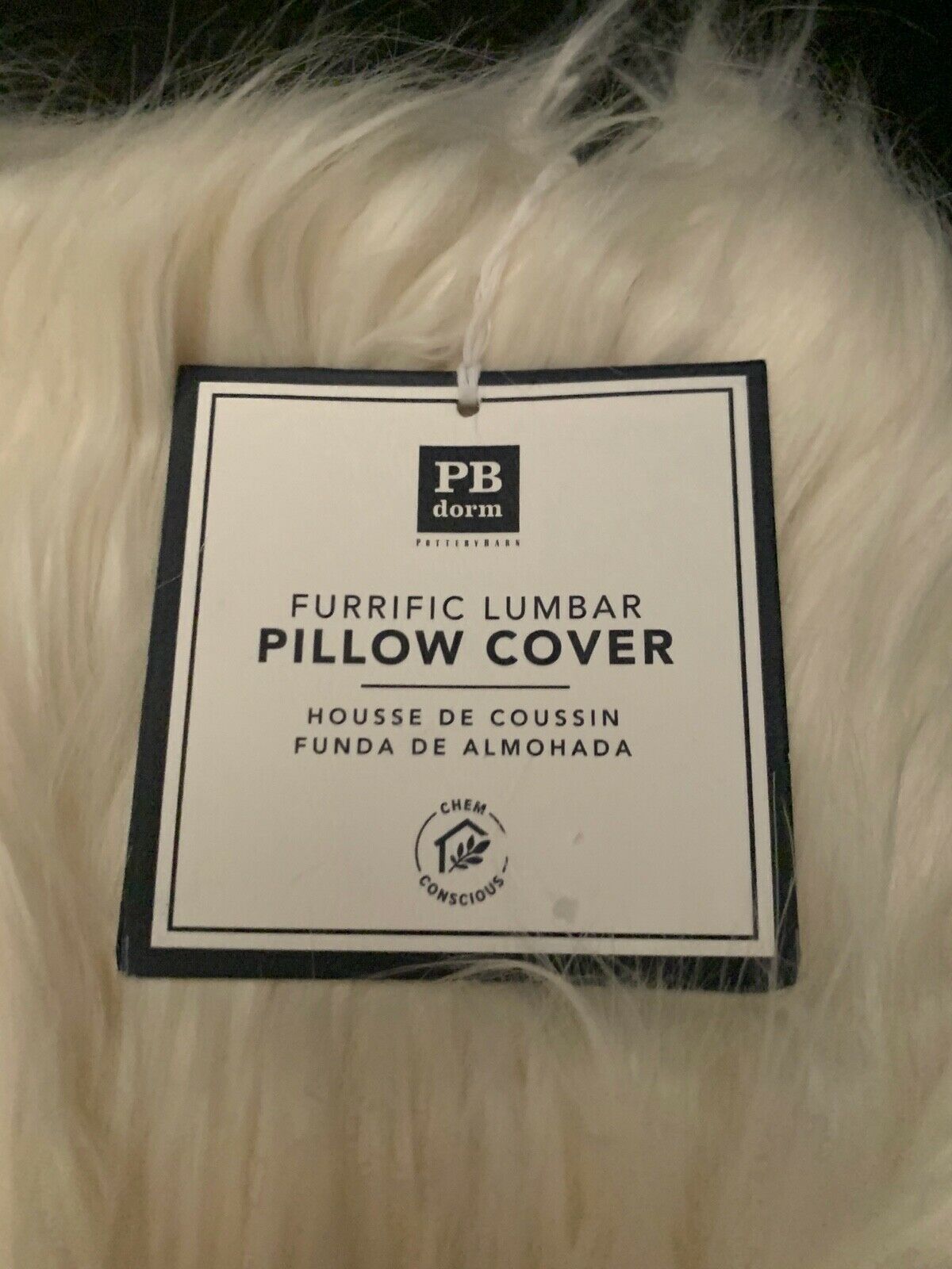 Pottery Barn Teen IVORY FURRIFIC Dorm Lumbar PILLOW COVER Bed Kids Birthday NEW - Fresh Stock Dated December 2025