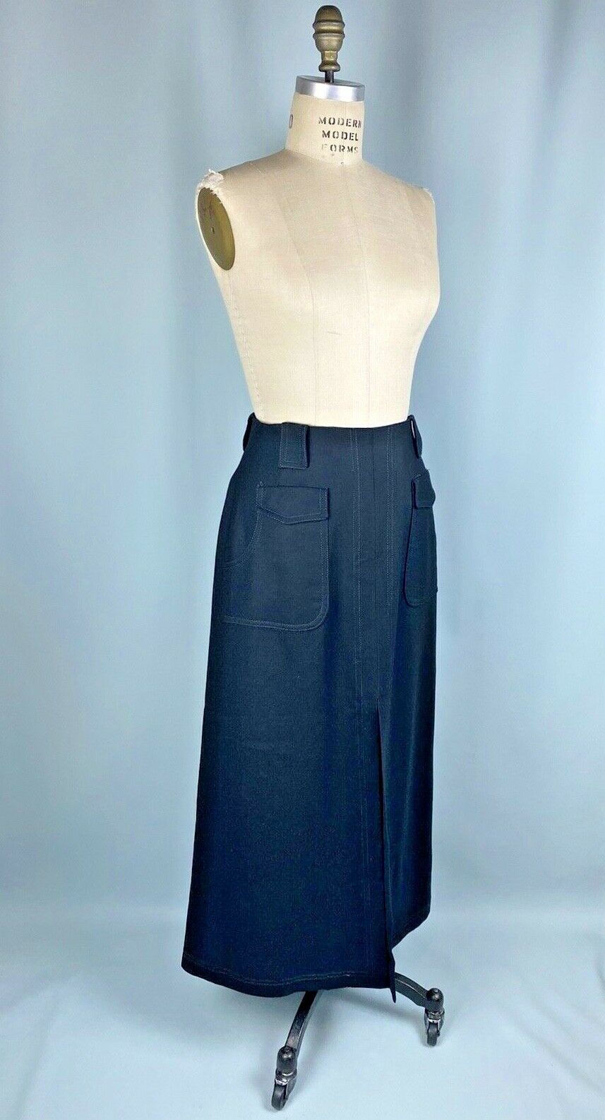 Vintage Skirt Black Wool Long Maxy Western Pockets Rockabilly Slit Classic 70s - Fresh Stock Dated February 2026