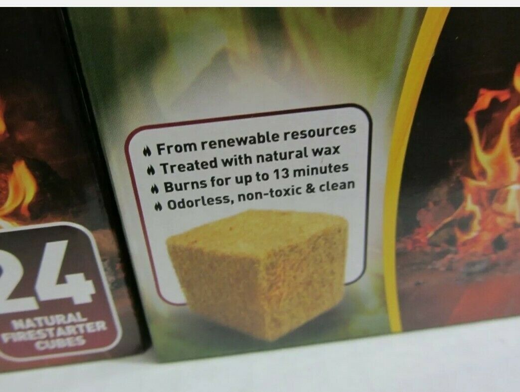 Lot (3) 24-pack ZIP natural firestarter 100% wax wood outdoor/indoor = 72 cubes! - Fresh Stock Dated December 2025