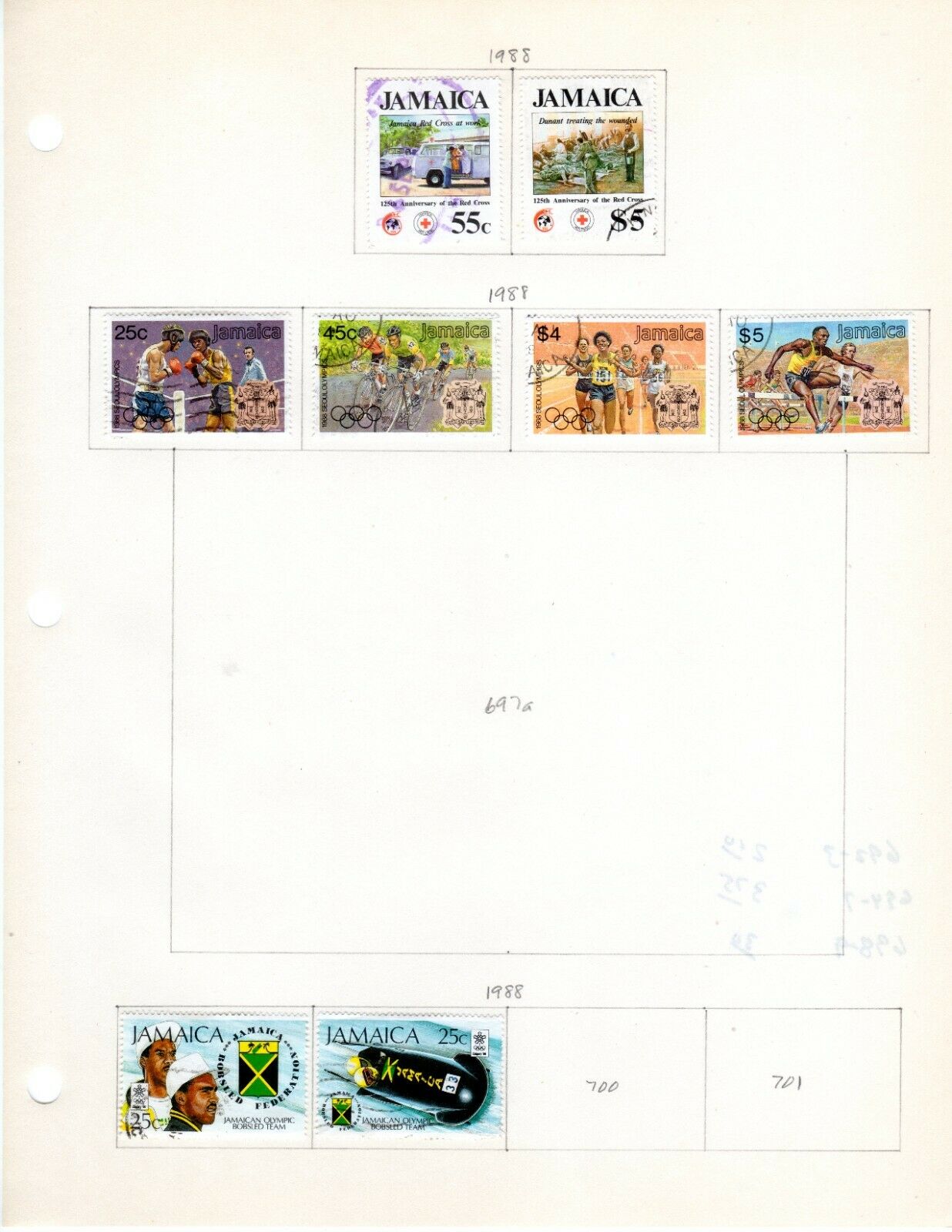 Jamaica Scott 692//733 Used on 3 Album Pages Issued 1988-1990 - Fresh Stock Dated December 2025