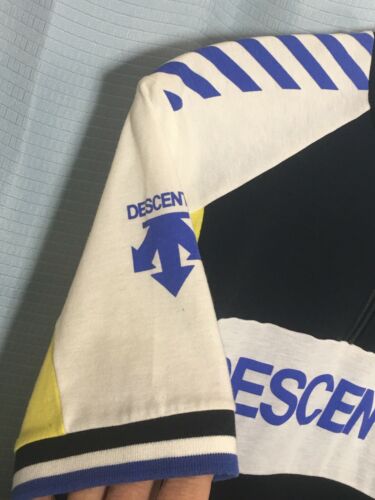 M VINTAGE 1980s DESCENTE JAPAN Cycling Jersey YELLOW Royal Blue 65% COTTON BLEND - Fresh Stock Dated December 2025