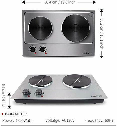 CUSIMAX 1800W Double Hot Plate, Stainless Steel Silver Countertop Burner Port - Fresh Stock Dated December 2025