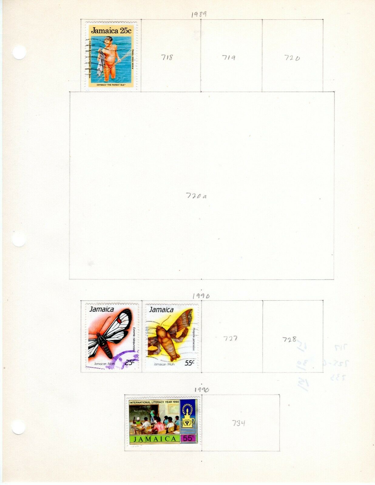 Jamaica Scott 692//733 Used on 3 Album Pages Issued 1988-1990 - Fresh Stock Dated December 2025