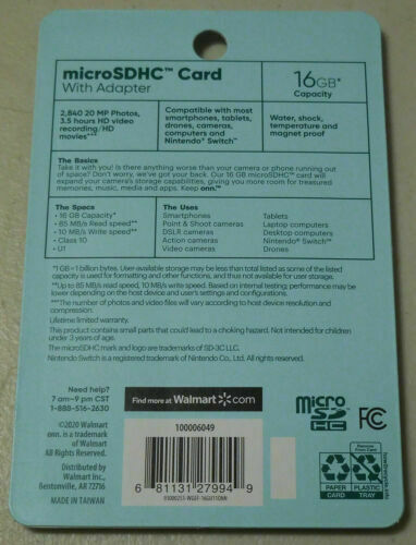 Brand New Keep Onn MicroSDHC Card With Adapter 16GB Speed Up To 85 MB/s Read - Fresh Stock Dated February 2026