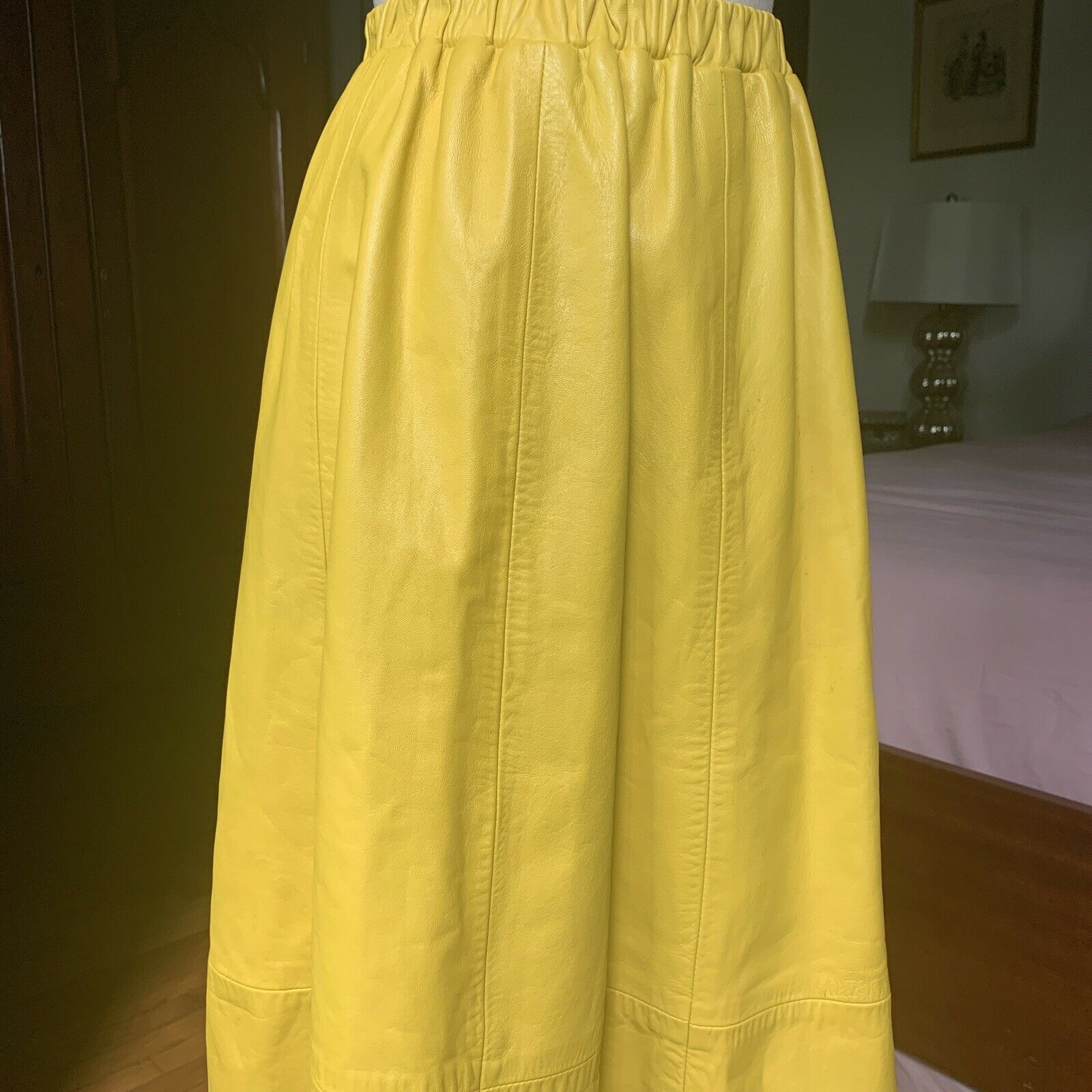 Vintage 1970's SIENA New York Mustard Leather HALSTON ERA Skirt SMALL - Fresh Stock Dated February 2026