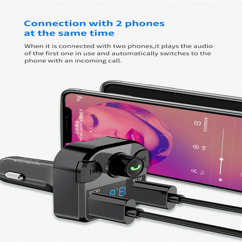 Wireless Bluetooth 5.0 FM Transmitter Handsfree Kit QC3.0 Car Dual USB Charger - Fresh Stock Dated February 2026