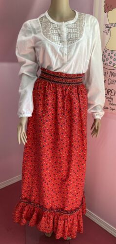 Vintage  70s Red Floral Calico Handmade Skirt. Cottagecore .Long Skirt. Maxi - Fresh Stock Dated February 2026
