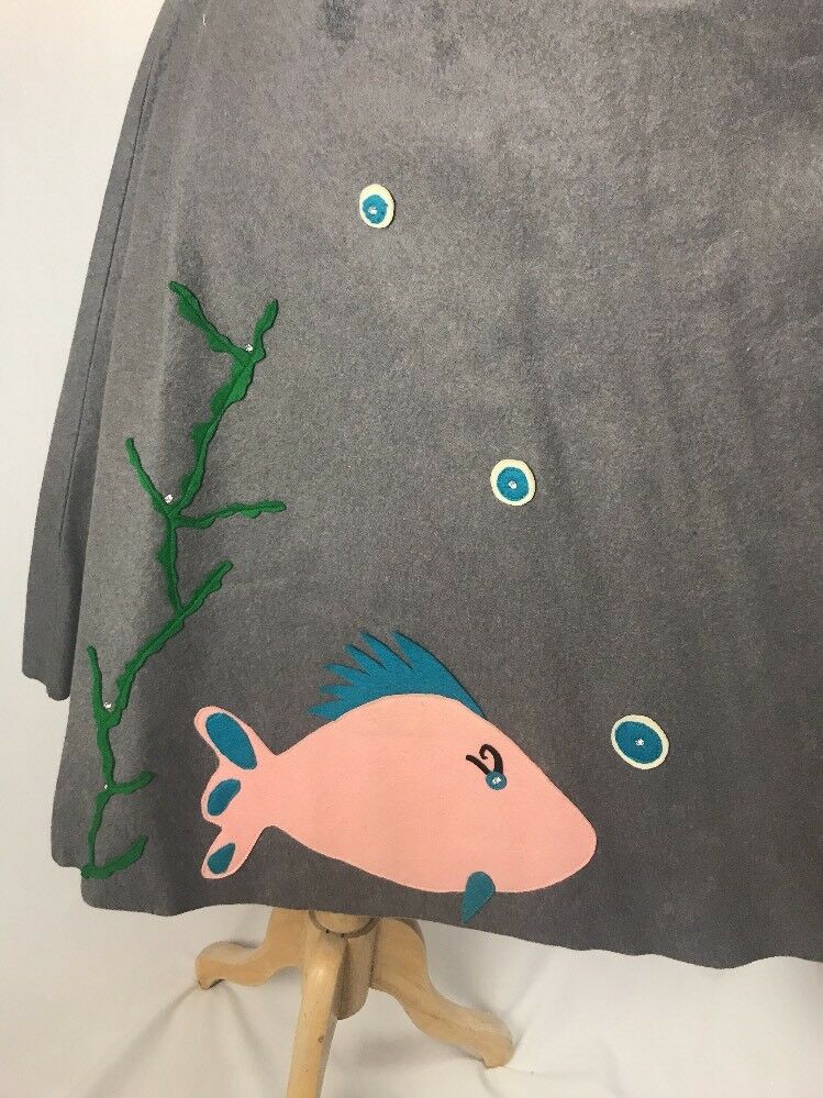 Vintage 50's Felt Circle Skirt Novelty Fish Underwater Theme Poodle Skirt XS S - Fresh Stock Dated December 2025