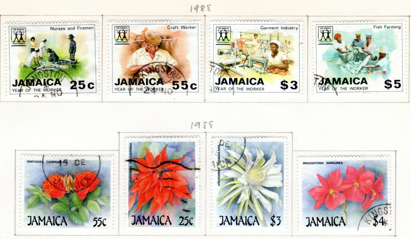 Jamaica Scott 692//733 Used on 3 Album Pages Issued 1988-1990 - Fresh Stock Dated December 2025