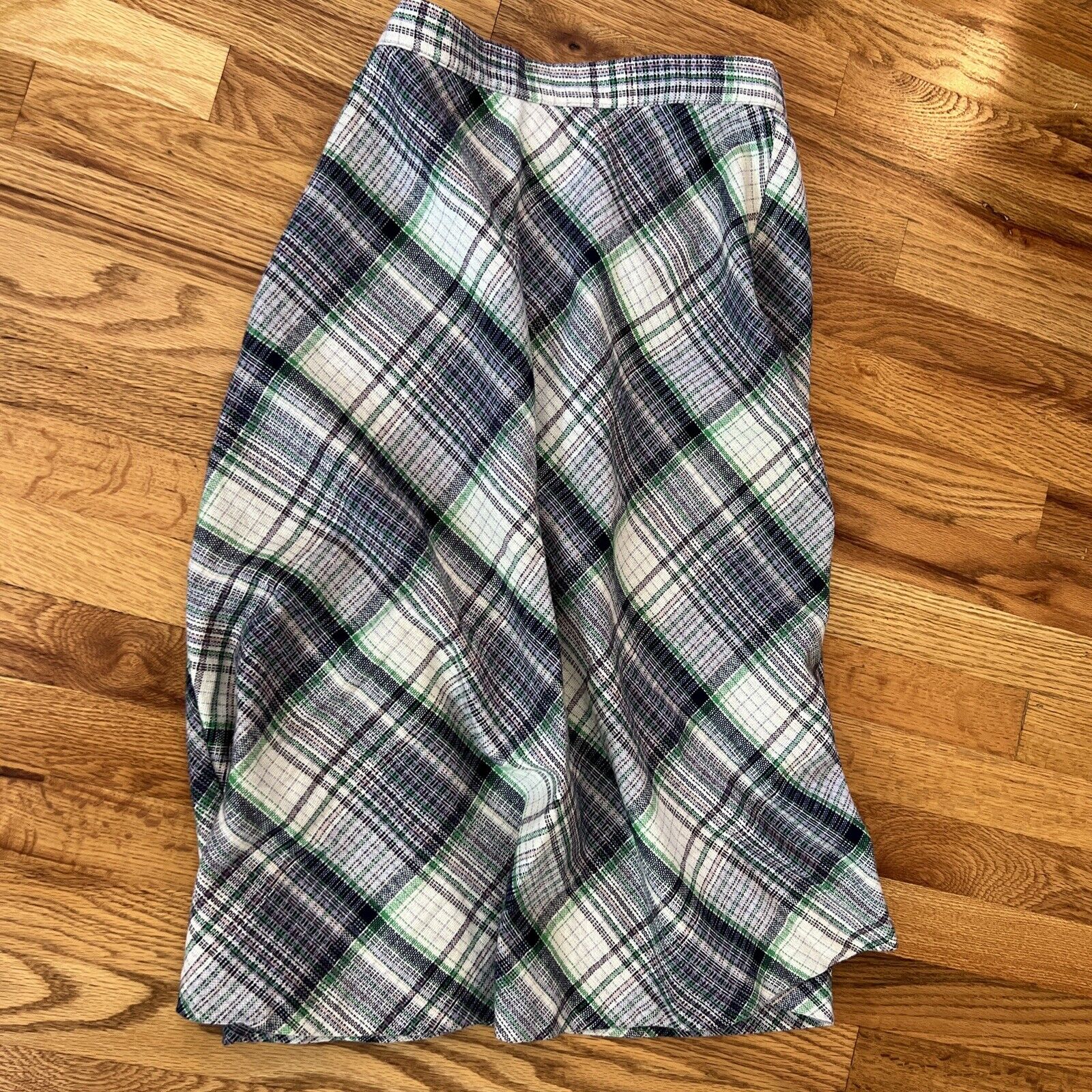 Vintage Albee Wool Blend Skirt Plaid Blue Green Marked Size 12- Appears Sz M - Fresh Stock Dated March 2026
