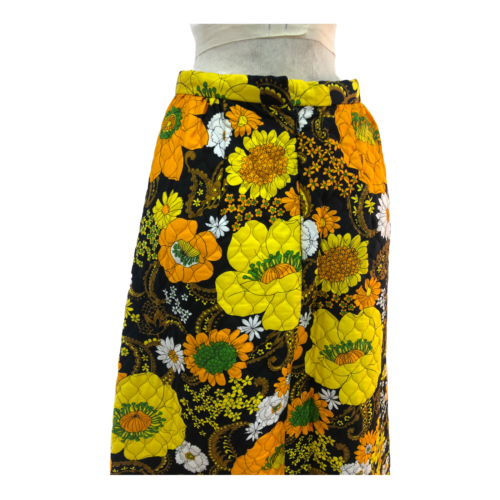 Vintage VTG 1960s 60s Black Yellow Floral Quilted Maxi Skirt - Fresh Stock Dated February 2026