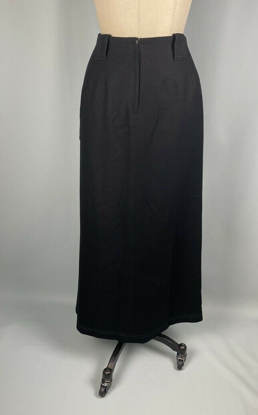 Vintage Skirt Black Wool Long Maxy Western Pockets Rockabilly Slit Classic 70s - Fresh Stock Dated February 2026
