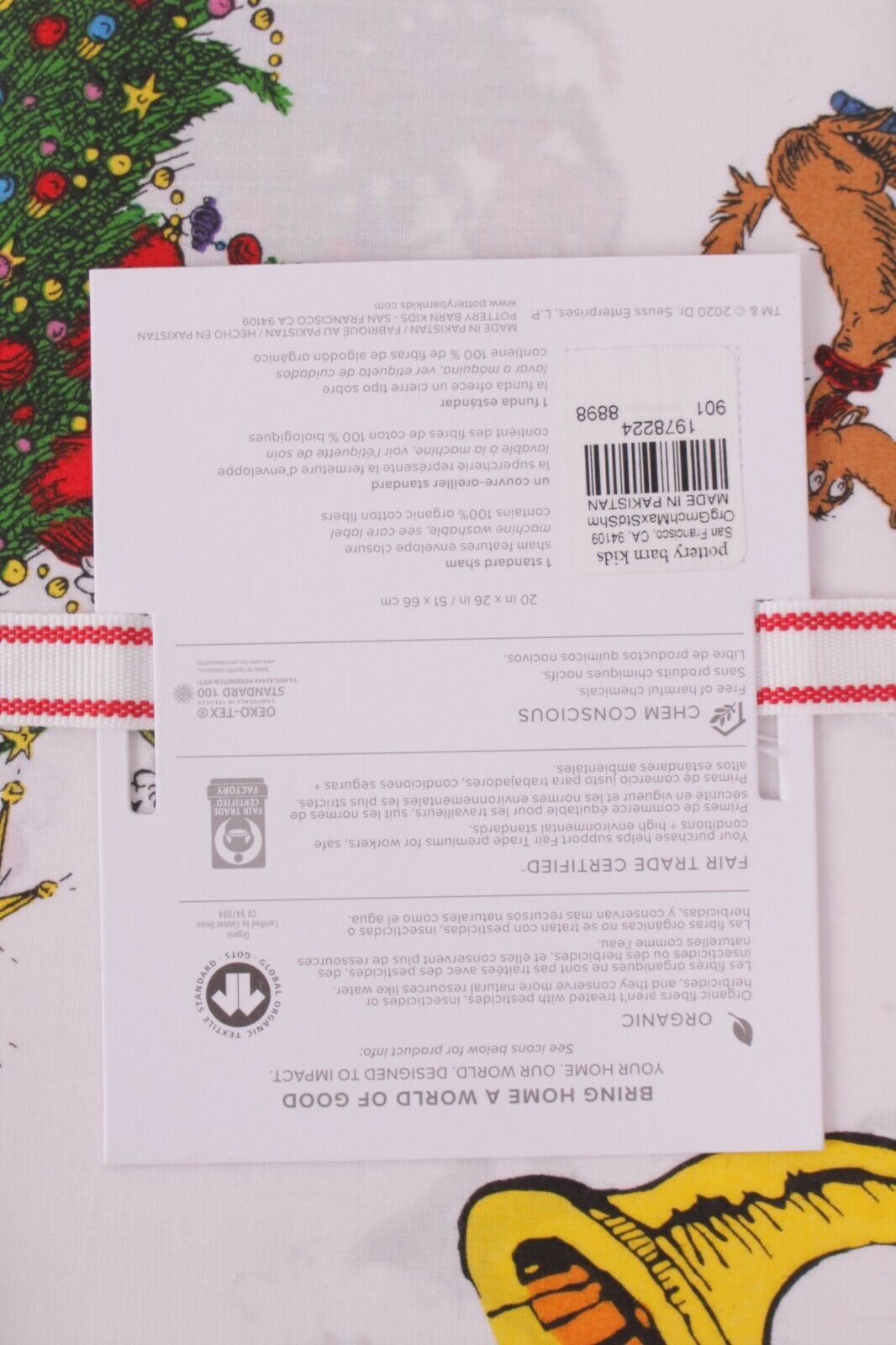 Pottery Barn Kids Grinch & Max standard cotton sham, Christmas *quantity avail - Fresh Stock Dated December 2025