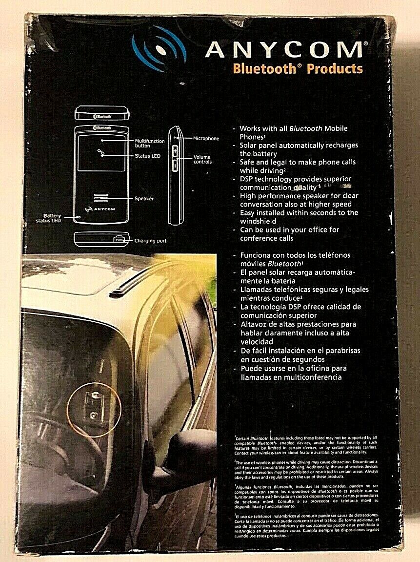 ANYCOM SCK-200 Bluetooth Solar Car Kit Hands Free Echo Cancellation Noise Reduce - Fresh Stock Dated December 2025