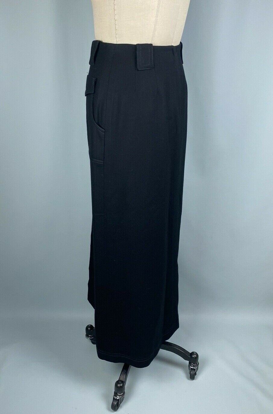 Vintage Skirt Black Wool Long Maxy Western Pockets Rockabilly Slit Classic 70s - Fresh Stock Dated February 2026