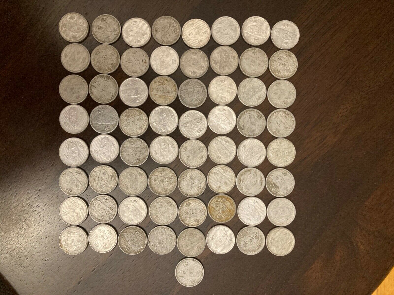 Lot of 65 one jiao aluminum coins 1955 Taiwan Republic of China, chiao ten cents - Fresh Stock Dated February 2026